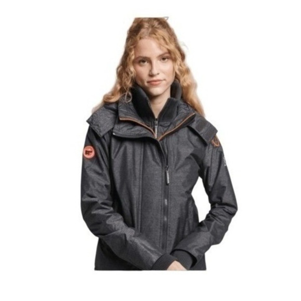 Superdry Pop Zip Hooded Arctic SD-Windcheater Ski Jacket Charcoal Coral 4